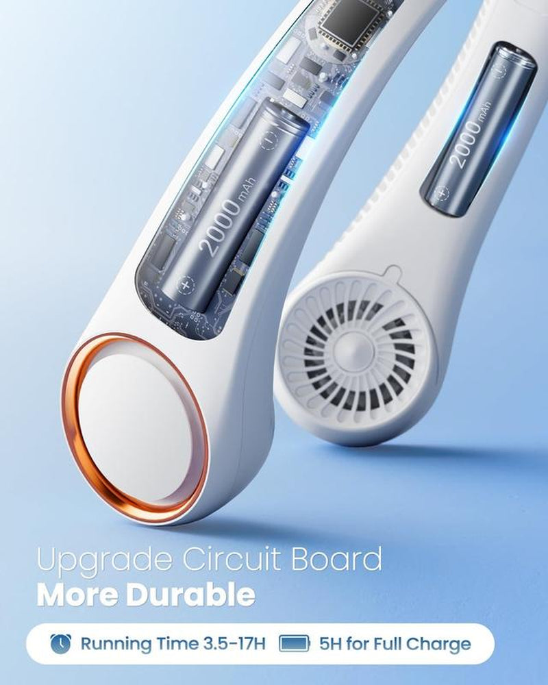 Hands-Free Neck Fan for Sports, Travel and Office Use - Rechargeable Bladeless Cooling Technology with up to 8 Hours of Run Time - Wearable Headphone Design Provides Cooling for Face, Neck and Shoulders as You Move