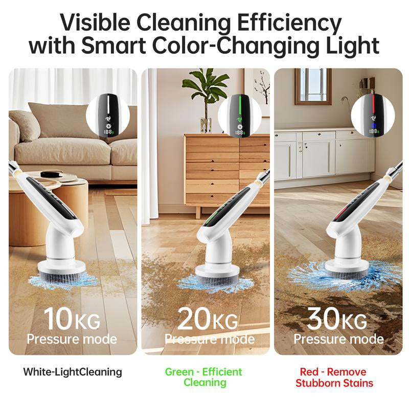 Depure Electric Spin Scrubber,Cordless Cleaning Brush,Shower Cleaning Brush with 8 Replaceable Brush Heads, Power Scrubber 3 Adjustable Speeds,Adjustable & Detachable Long Handle,Voice Broadcast Household Items Appliance
