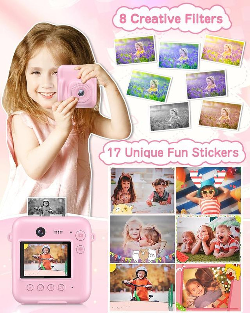 Camkory Newest Kids Camera, Dual-Lens Instant Print Camera, 48MP Selfie Camcorder with Lanyard | 4 Rolls Print Paper | 32GB Card | Safe & Eco-Friendly Design | Perfect Birthday Christmas Toddler Toy Camera for Kids Ages 4-10, Boys & Girls