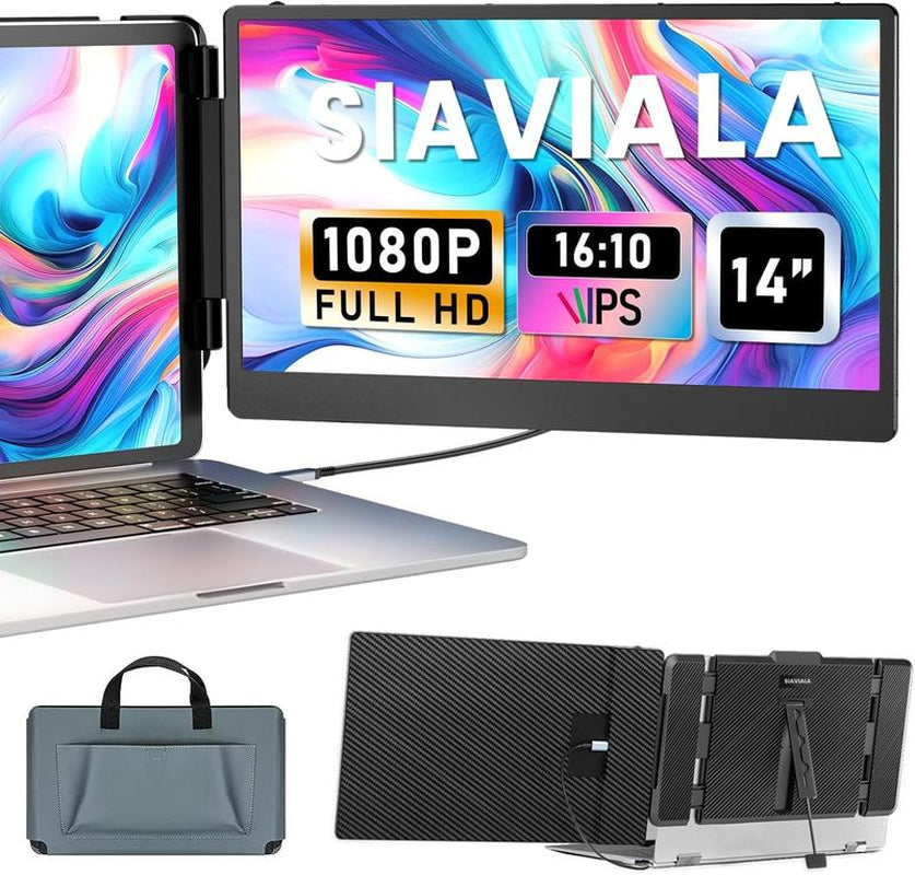 SIAVIALA Laptop Screen Extender for Laptops 13-17.3", 1080P FHD IPS Display HDMI/USB-C Travel Monitor Extender for Wins Mac Chrome Switch, Plug&Play