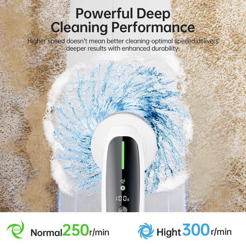 Depure Electric Spin Scrubber,Cordless Cleaning Brush,Shower Cleaning Brush with 8 Replaceable Brush Heads, Power Scrubber 3 Adjustable Speeds,Adjustable & Detachable Long Handle,Voice Broadcast Household Items Appliance