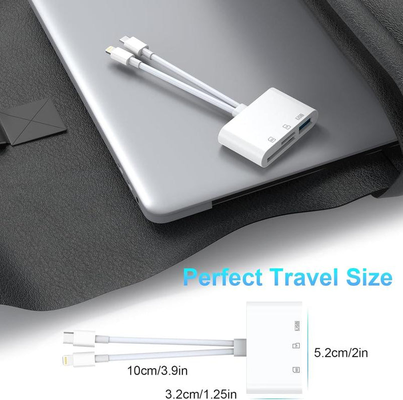 SD Card Reader for Iphone, Ipad, USB C and Lightning Dual Port SD Card Adapter, Memory Card Reader for Camera Adapter, Support SD, Micro SD, USB 3.0, No App Driver Required