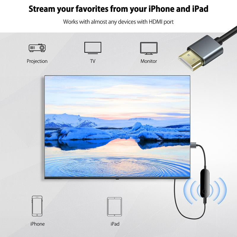 Wireless HDMI Transmitter for Iphone (Ios Only) - Stream Youtube/Tiktok to TV in HD! No Lag, No Cables, Just Plug & Play. Watch Tiktok on Big Screen Tech Gadgets Digital Products Smartphone