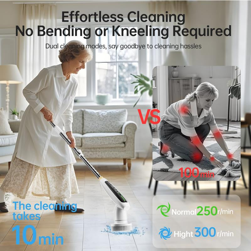 Depure Electric Spin Scrubber,Cordless Cleaning Brush,Shower Cleaning Brush with 8 Replaceable Brush Heads, Power Scrubber 3 Adjustable Speeds,Adjustable & Detachable Long Handle,Voice Broadcast Household Items Appliance