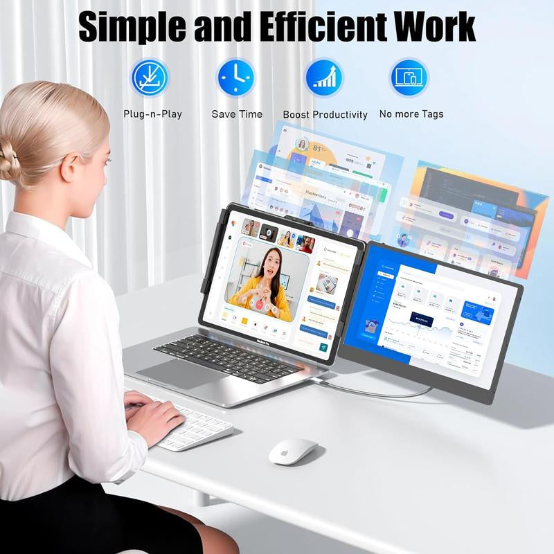 SIAVIALA Laptop Screen Extender for Laptops 13-17.3", 1080P FHD IPS Display HDMI/USB-C Travel Monitor Extender for Wins Mac Chrome Switch, Plug&Play