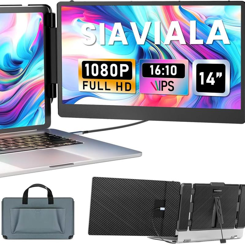 SIAVIALA Laptop Screen Extender for Laptops 13-17.3", 1080P FHD IPS Display HDMI/USB-C Travel Monitor Extender for Wins Mac Chrome Switch, Plug&Play