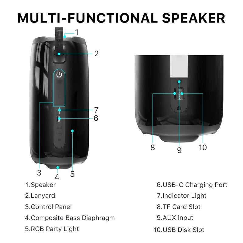 Mybat Pro Vibebuddy plus Bluetooth Speaker - Black Audio Colorful Compact Wireless Card Connection Stereo