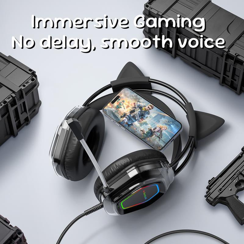 【Live】Gaming Headset with Microphone, Lightweight Design, with 7.1 Surround Sound, Noise Cancelling Mic, Soft Earmuffs, Wired Gaming Headphones for PS5, PS4, Xbox, Xbox Series X|S, Switch, PC