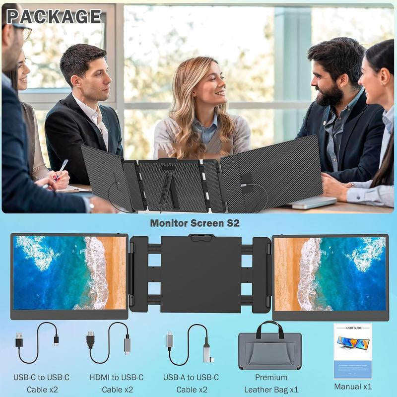 SIAVIALA Laptop Screen Extender for Laptops 13-17.3", 1080P FHD IPS Display HDMI/USB-C Travel Monitor Extender for Wins Mac Chrome Switch, Plug&Play