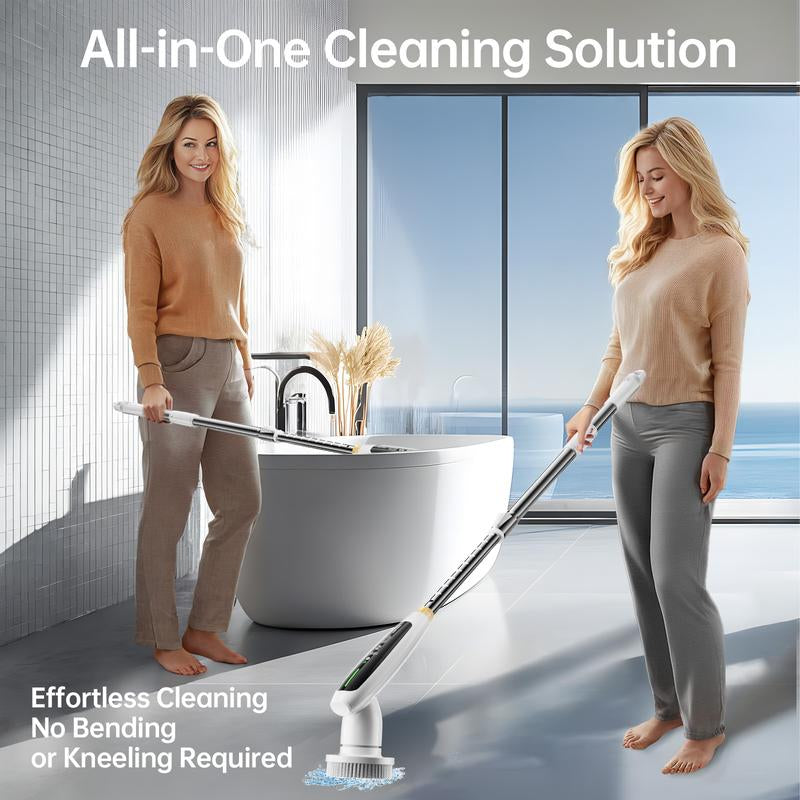 Depure Electric Spin Scrubber,Cordless Cleaning Brush,Shower Cleaning Brush with 8 Replaceable Brush Heads, Power Scrubber 3 Adjustable Speeds,Adjustable & Detachable Long Handle,Voice Broadcast Household Items Appliance