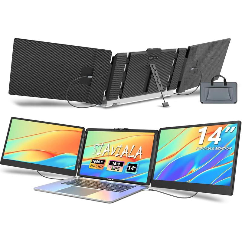 SIAVIALA Laptop Screen Extender for Laptops 13-17.3", 1080P FHD IPS Display HDMI/USB-C Travel Monitor Extender for Wins Mac Chrome Switch, Plug&Play