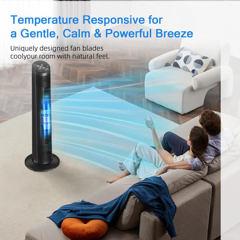 MANASTIN Smart Tower Fan for Bedroom,90° Oscillating Fans for Indoors with 4 Speeds, 4 Modes,25Db Quiet, Black