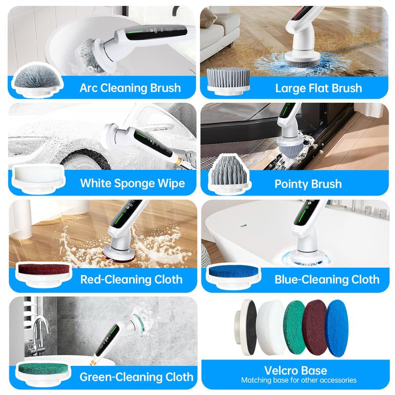 Depure Electric Spin Scrubber,Cordless Cleaning Brush,Shower Cleaning Brush with 8 Replaceable Brush Heads, Power Scrubber 3 Adjustable Speeds,Adjustable & Detachable Long Handle,Voice Broadcast Household Items Appliance