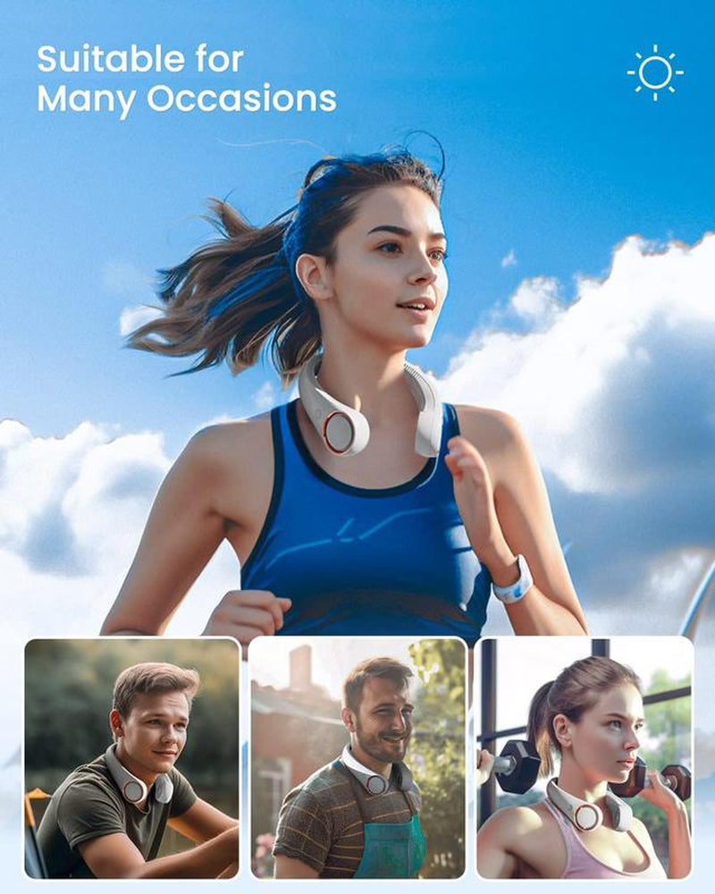 Hands-Free Neck Fan for Sports, Travel and Office Use - Rechargeable Bladeless Cooling Technology with up to 8 Hours of Run Time - Wearable Headphone Design Provides Cooling for Face, Neck and Shoulders as You Move