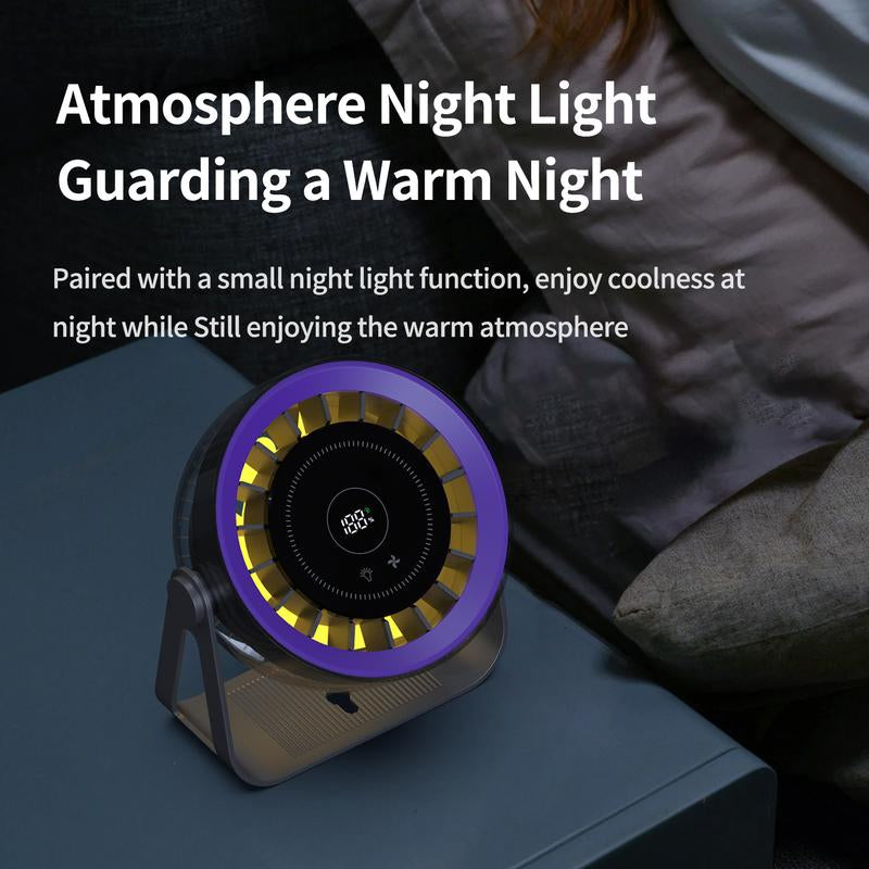 [Free Shipping]Portable Desktop Fan with Ambient Mood Light ️，Speed Adjustable (1-100) ，Up to 10 Working Hours ，Remote Control ，Wall Mountable & Hangable，Turbo Tech Cooling Fan, Low Noise, USB-C ， Perfect for Home，Office，Bedroom，Outdoor Camping Etc..