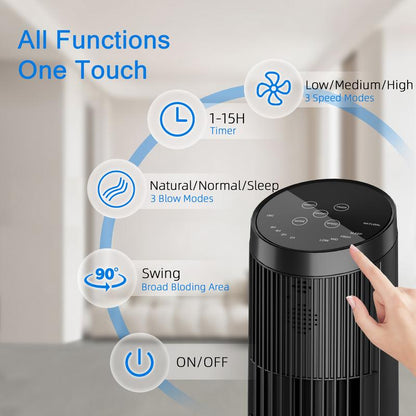 MANASTIN Smart Tower Fan for Bedroom，90° Oscillating Fans for Indoors with 4 Speeds, 4 Modes，25Db Quiet, Black