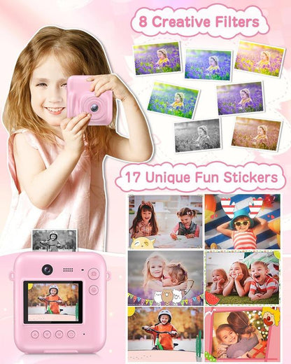 Camkory Newest Kids Camera, Dual-Lens Instant Print Camera, 48MP Selfie Camcorder with Lanyard | 4 Rolls Print Paper | 32GB Card | Safe & Eco-Friendly Design | Perfect Birthday Christmas Toddler Toy Camera for Kids Ages 4-10, Boys & Girls