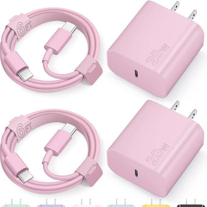NOVOBIT 6FT Super Fast Charging 2-Pack Type-C/Lightning Wall Charger Block with 2-Pack USB-C to Type-C/Lightning Cable For, Wear-Resistant