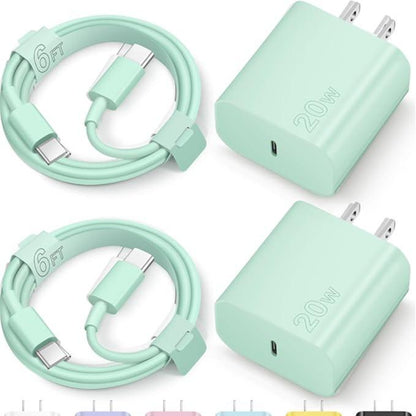 NOVOBIT 6FT Super Fast Charging 2-Pack Type-C/Lightning Wall Charger Block with 2-Pack USB-C to Type-C/Lightning Cable For, Wear-Resistant