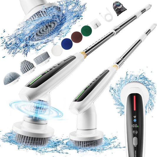 Depure Electric Spin Scrubber,Cordless Cleaning Brush,Shower Cleaning Brush with 8 Replaceable Brush Heads, Power Scrubber 3 Adjustable Speeds,Adjustable & Detachable Long Handle,Voice Broadcast Household Items Appliance
