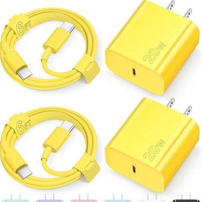 NOVOBIT 6FT Super Fast Charging 2-Pack Type-C/Lightning Wall Charger Block with 2-Pack USB-C to Type-C/Lightning Cable For, Wear-Resistant