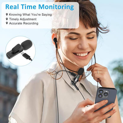 Wireless Lavalier Lapel Microphone for Iphone 15 Series/Android/Computer - Bluetooth Mini Phone Microphones for Video Recording - 2 Clip on Mics with USB C Interface for Tiktok Youtube Vlog