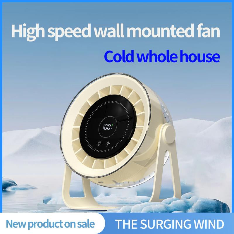 [Free Shipping]Portable Desktop Fan with Ambient Mood Light ️，Speed Adjustable (1-100) ，Up to 10 Working Hours ，Remote Control ，Wall Mountable & Hangable，Turbo Tech Cooling Fan, Low Noise, USB-C ， Perfect for Home，Office，Bedroom，Outdoor Camping Etc..