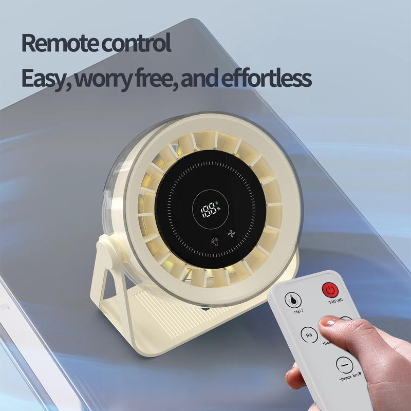[Free Shipping]Portable Desktop Fan with Ambient Mood Light ️，Speed Adjustable (1-100) ，Up to 10 Working Hours ，Remote Control ，Wall Mountable & Hangable，Turbo Tech Cooling Fan, Low Noise, USB-C ， Perfect for Home，Office，Bedroom，Outdoor Camping Etc..