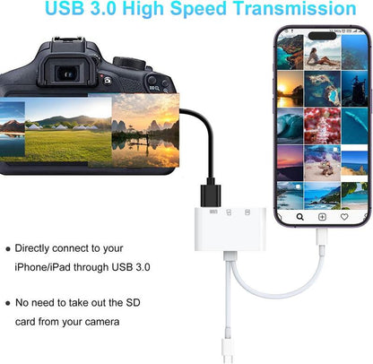 SD Card Reader for Iphone, Ipad, USB C and Lightning Dual Port SD Card Adapter, Memory Card Reader for Camera Adapter, Support SD, Micro SD, USB 3.0, No App Driver Required