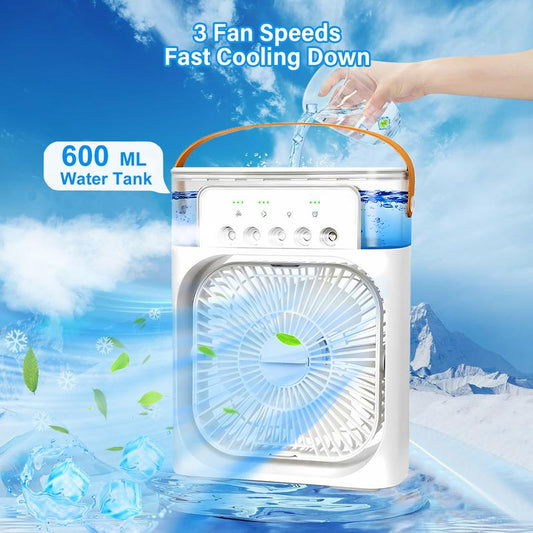 Portable Evaporative Cooling Fan, 600Ml Evaporative Mini Portable Fan Cooler with 7 Colors Light, 1-3H Timer, 3 Speeds Personal Air Conditioner for Room Bedroom Office Desk and Travel
