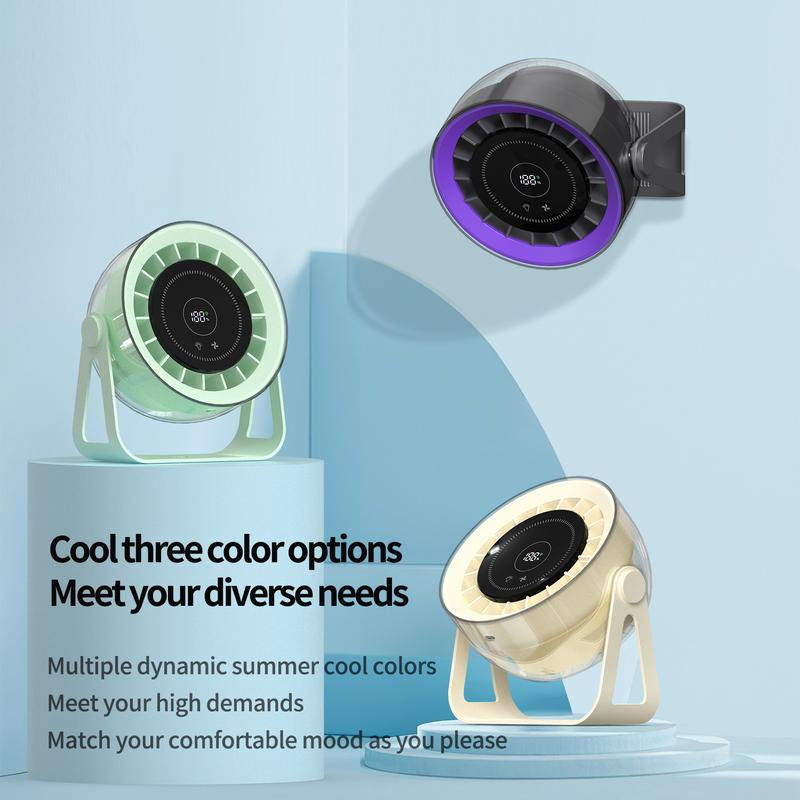 [Free Shipping]Portable Desktop Fan with Ambient Mood Light ️，Speed Adjustable (1-100) ，Up to 10 Working Hours ，Remote Control ，Wall Mountable & Hangable，Turbo Tech Cooling Fan, Low Noise, USB-C ， Perfect for Home，Office，Bedroom，Outdoor Camping Etc..