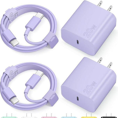 NOVOBIT 6FT Super Fast Charging 2-Pack Type-C/Lightning Wall Charger Block with 2-Pack USB-C to Type-C/Lightning Cable For, Wear-Resistant